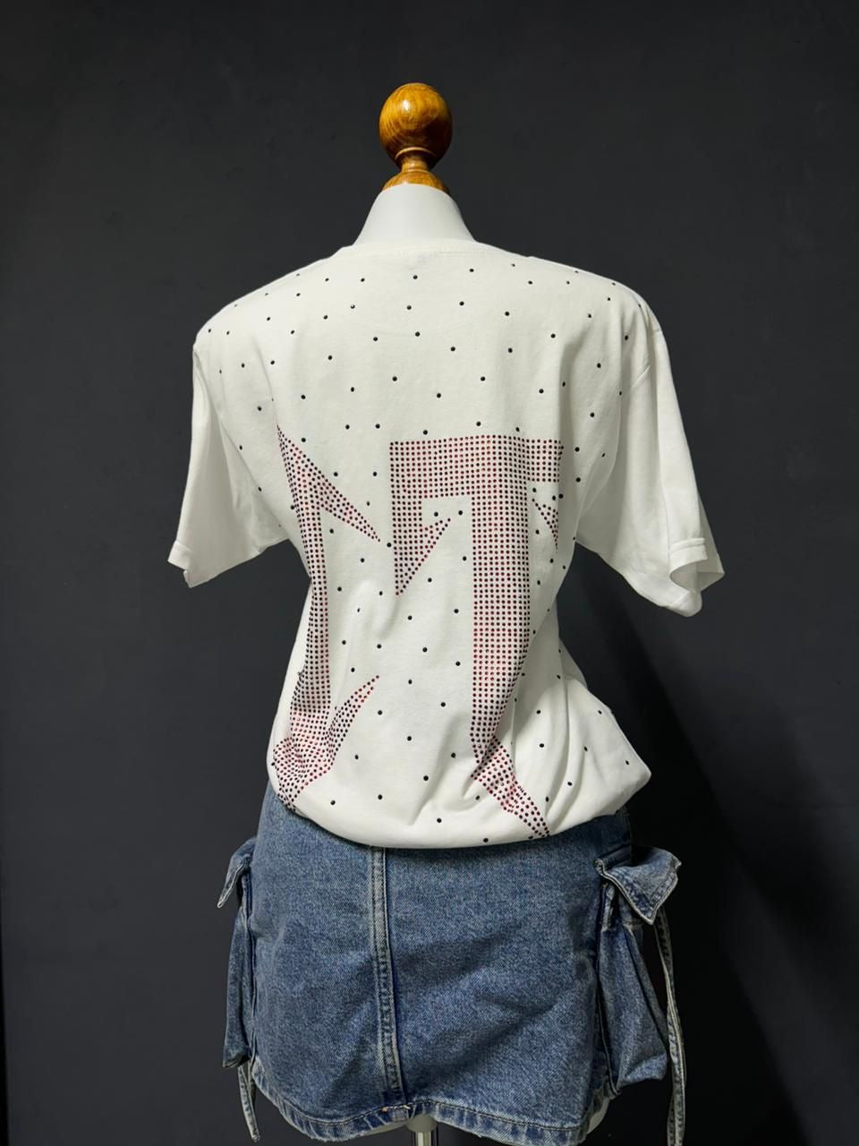 White CT rhinestone tee