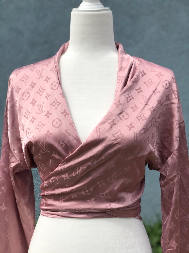 Nude rose lux wrap blouse