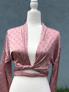 Nude rose lux wrap blouse