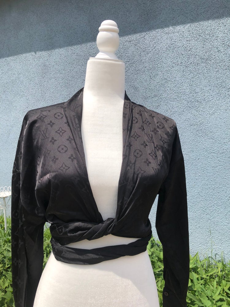 Black Lux wrap blouse