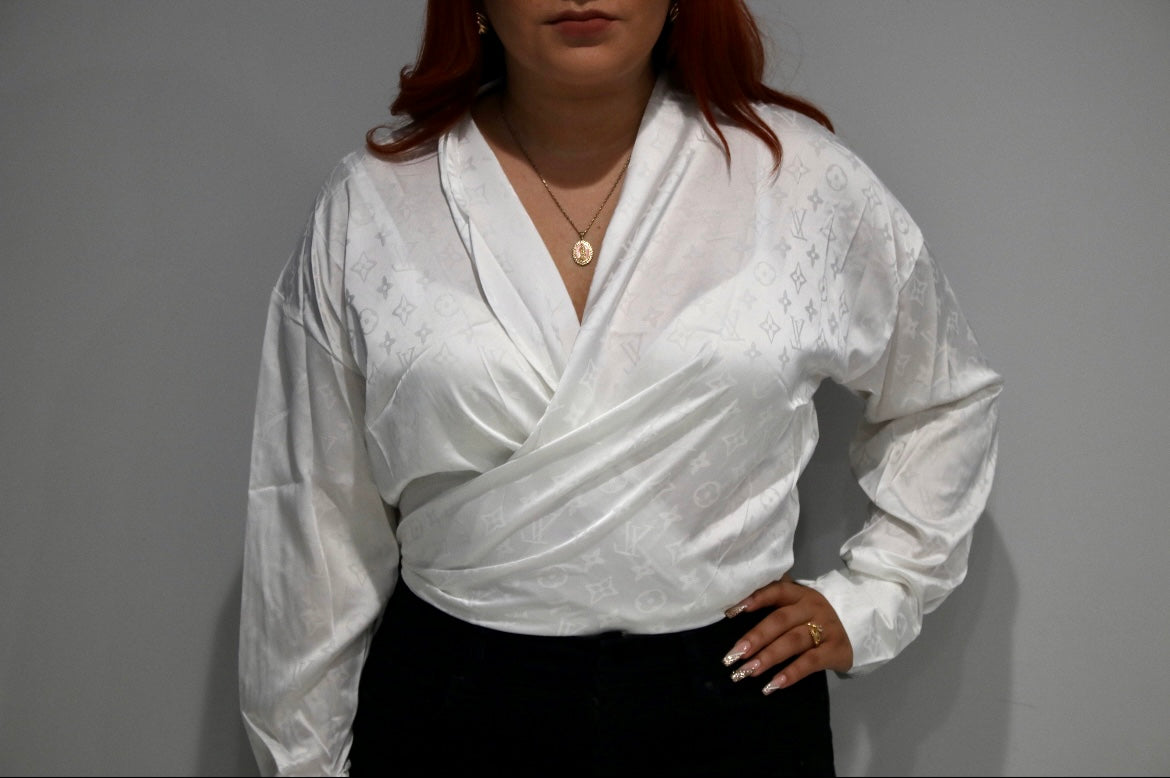 White lux wrap blouse